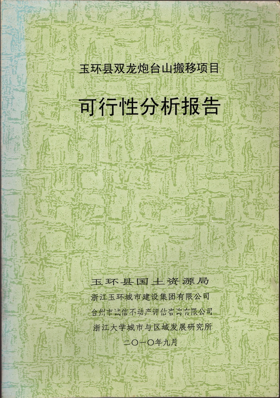 2010年玉環(huán)縣雙龍炮臺(tái)山搬移項(xiàng)目可行性分析報(bào)告